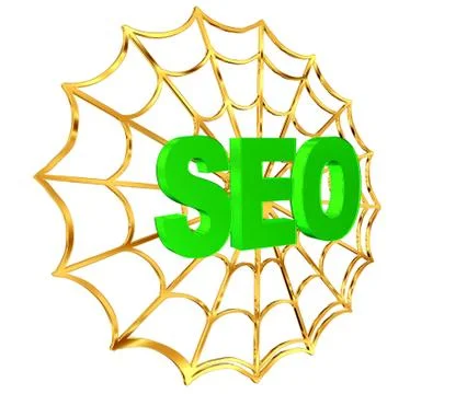 3d rendering. Text seo with golden cobweb on white background Stock Illustration