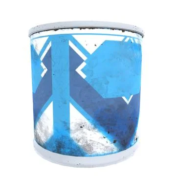 3D rendering of a textured blue can with geometric patterns Stock Photos