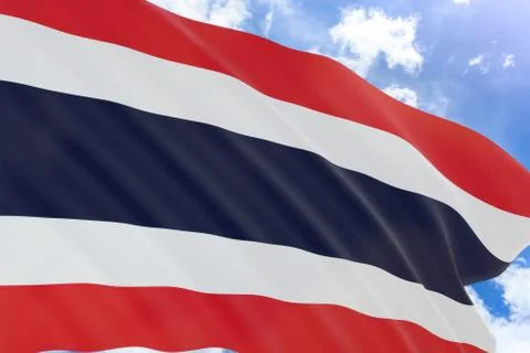 3D rendering of Thailand flag waving on blue sky background Stock Photos