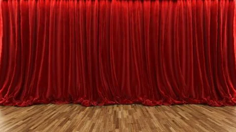 3d rendering theater stage with red curtain and wooden floor Stock Illustration