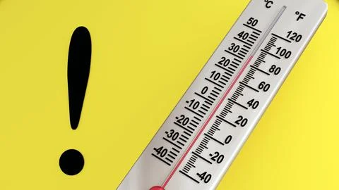 A 3d rendering of thermometer with an exclamation mark Stock Illustration