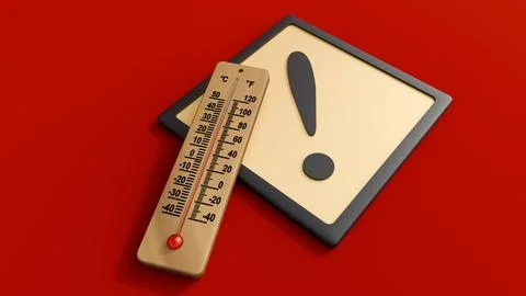 A 3d rendering of thermometer with an exclamation mark Stock Illustration