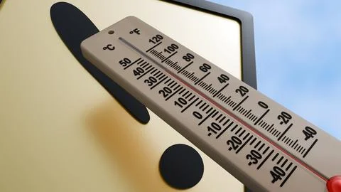 A 3d rendering of thermometer with an exclamation mark Stock Illustration