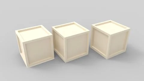 3d rendering of three boxes isolated in a studio background Illustrazione stock