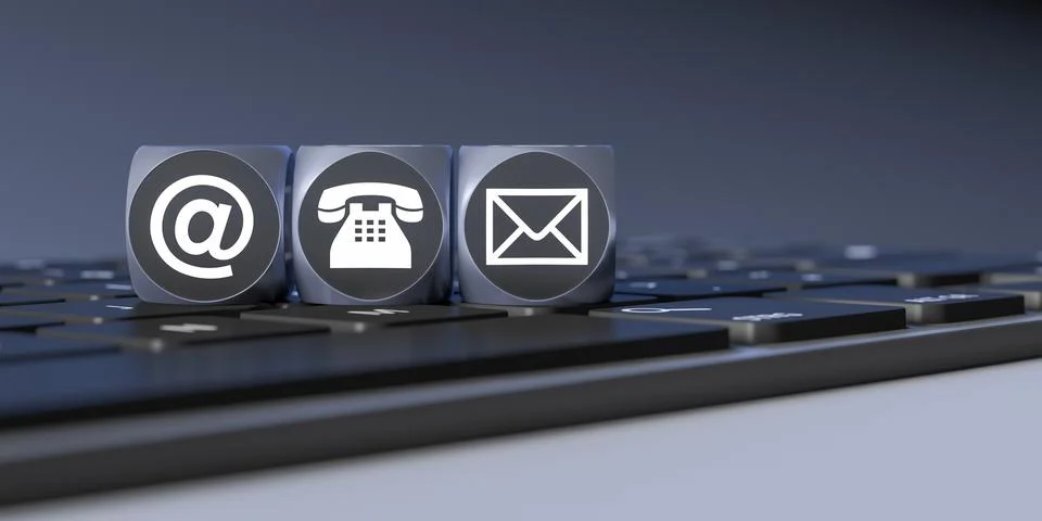 3d rendering of a three cubes with signs for email phone and letter Stock Illustration
