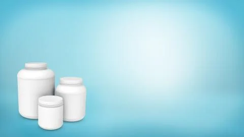 3d rendering of a three differently sized white plastic cans without labels on Illustration