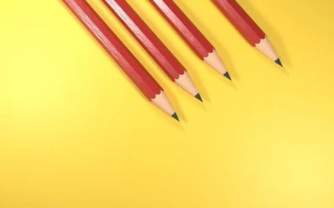 3d rendering of three four pencils on a yellow background Illustrazione stock