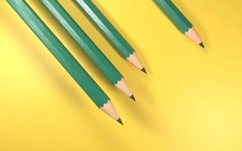 3d rendering of three green pencils on a yellow background, back to school 스톡 일러스트
