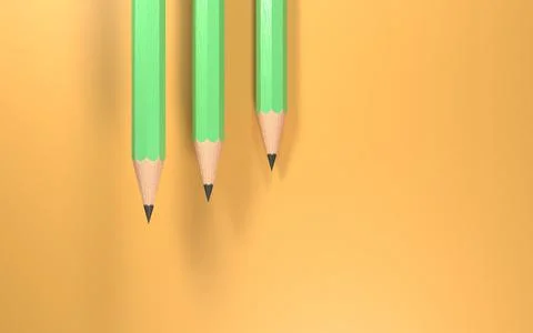 3d rendering of three green pencils on a yellow background Illustrazione stock