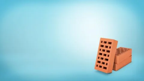 3d rendering of a three hollow red bricks placed on a blue background with one Stock Illustration
