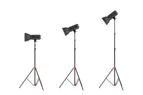 3d rendering of three lights with reflectors with the head turned down and up. Stock Illustration