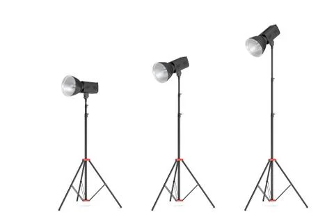 3d rendering of three lights with reflectors with the head turned down and up. Stock Illustration