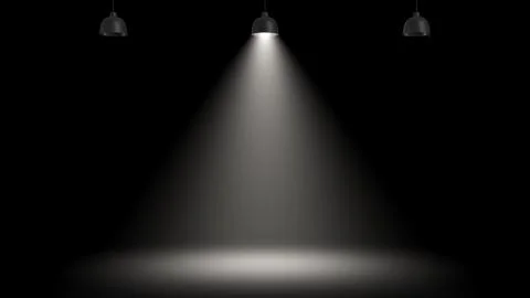 3d rendering of three pendant lamps with only the central one glowing in the Stock Illustration