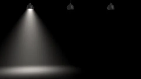 3d rendering of three pendant lamps with only one glowing in the darkness. Stock Illustration