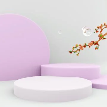 3d rendering three podiums with different heights and round inverted circle icon Stock Illustration