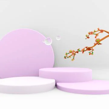 3d rendering three podiums with different heights and round inverted circle icon Stock Illustration