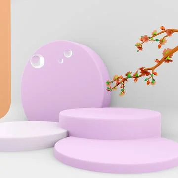 3d rendering three podiums with different heights and round inverted circle icon Stock Illustration