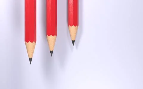 3d rendering of three red pencils on a white background, back to school 스톡 일러스트