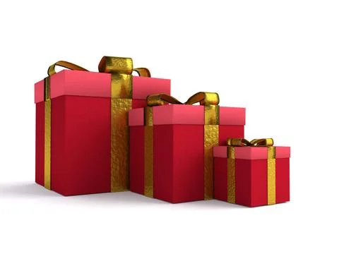 3D rendering of three red xmas present boxes on white background 3D render... Stock Photos