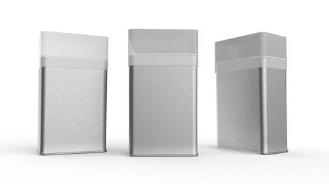 3D rendering of three rough metal rectangle shape containers on a white Stock Illustration