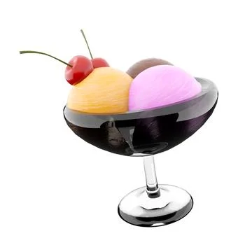 3d rendering three scoops of ice cream in a glass icon. 3d render banana Stock Illustration