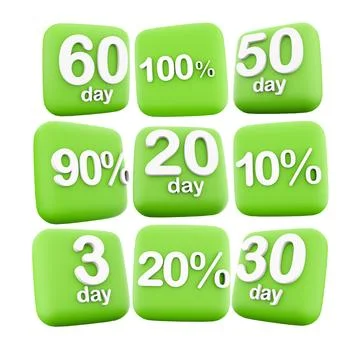 3d rendering three, seven, thirty, fifty, sixty day to left, 10, 20, 90, 100 스톡 일러스트