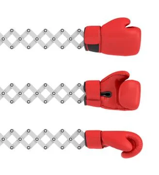 3d rendering of three similar boxing gloves in different angles each attached to Stock Illustration