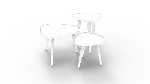3d rendering of three sketched coffee tables isolated in white background イラスト素材