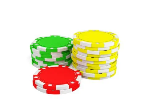 3d rendering of three stacks of gambling chips in green, yellow and red colors イラスト素材