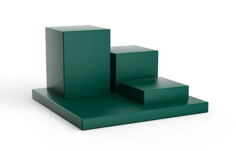 3D rendering of Three Steps Cube Podium. Green Platform Or Backdrop With Empty S Stock Illustration