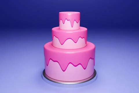 3D rendering three-tier wedding cake. ?lose-up of the pink isosceles pyramid, 스톡 일러스트
