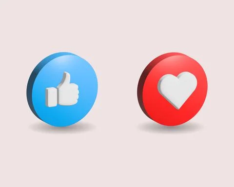 3D Rendering Thumb Up and Like Icon Set on Social Media Stock Illustration