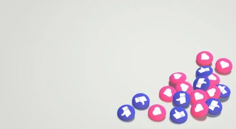 The 3d rendering Thumbs up and heart social media icon. Stock Illustration