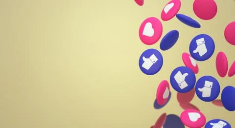 The 3d rendering Thumbs up and heart social media icon. Illustrazione stock