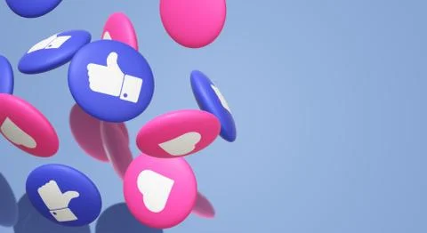 The 3d rendering Thumbs up and heart social media icon. Illustrazione stock