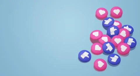 The 3d rendering Thumbs up and heart social media icon. Illustrazione stock