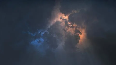 3D rendering of thunderclouds with bright lightning flashes Stock Illustration