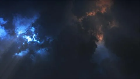 3D rendering of thunderclouds with bright lightning flashes 스톡 일러스트