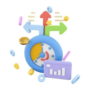 3d rendering timer with growth histogram and arrows icon. 3d render stopwatch Stock Illustration