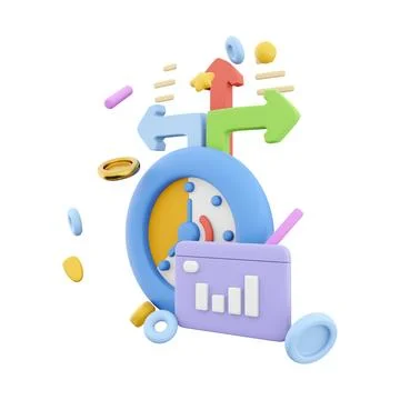 3d rendering timer with growth histogram and arrows icon. 3d render stopwatch Stock Illustration