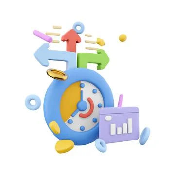 3d rendering timer with growth histogram and arrows icon. 3d render stopwatch Stock Illustration