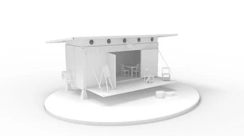 3D rendering of a tiny house small sustainable housing. Small housing Ilustración de archivo