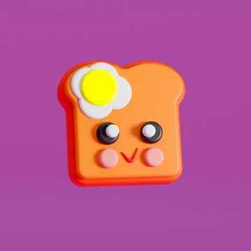 3d rendering of toast bread with egg, character, kawaii, trendy style, 3d Stock Illustration