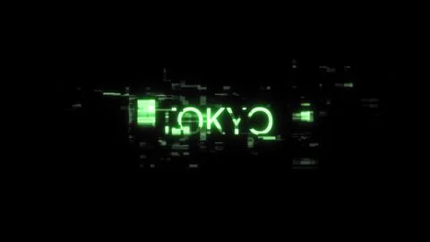 3D rendering Tokyo text with screen effects of technological glitches 库存插图