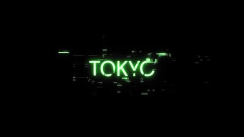 3D rendering Tokyo text with screen effects of technological glitches Stock Illustration