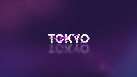 3D rendering Tokyo text with screen effects of technological glitches Illustrazione stock