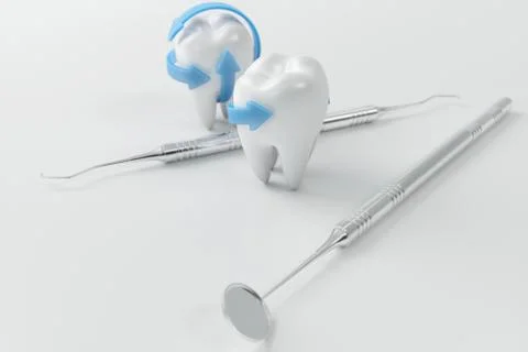 3d rendering tooth with dentist pick. Dental, medicine and health concept. Oral Illustrazione stock