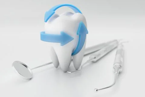 3d rendering tooth with dentist pick. Dental, medicine and health concept. Oral Stock Illustration