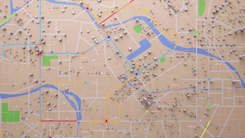 3D Rendering Top view City map with navi... | Stock Video | Pond5