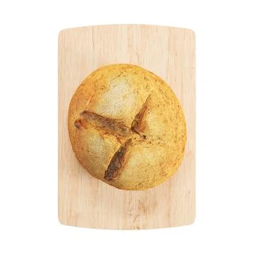 3D rendering of a top view of freshly baked bread on a wooden board. Foto stock
